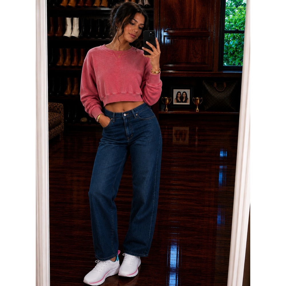 SO Goods For Life Womens XS Pink Mineral Wash Cropped Pullover Sweatshirt